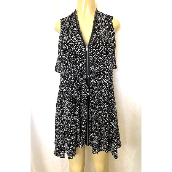 All Saints Jayda Splash Dress Black White Sleeveless Tied Front Zipper V… - Picture 4 of 7